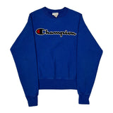 Reverse Weave Champion Spellout Sweatshirt - XS Blue Cotton