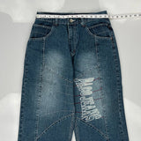 Hip Hop Randis Embroidered Denim Shorts - 30W 18L Blue Cotton