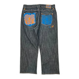 Embroidered Pockets Coogi Graphic Jeans - 38W 29L Blue Denim