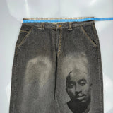 Tupac Markaveli Graphic Denim Shorts - 44W 13L Grey Cotton