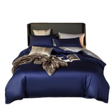 Anycozy Double Bed Sheet Set – Navy Blue & Light Grey Ultra‑Soft Luxury Egyptian Cotton Bedding Cover, 4‑Piece Ensemble