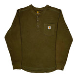 Carhartt Henley Long Sleeve T-Shirt - Large Green Cotton