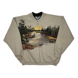 Nature Scene Unbranded Henley Graphic Sweatshirt - Large Beige Cotton