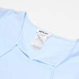 REPLAY Womens Oversized Top Blue V-Neck 3/4 Sleeve M