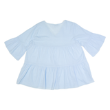 REPLAY Womens Oversized Top Blue V-Neck 3/4 Sleeve M