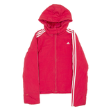 ADIDAS Womens Puffer Jacket Red Hooded UK 14
