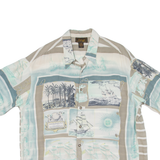 SANGI Mens Hawaiian Shirt Blue Crazy Pattern L