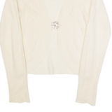 MONSOON Womens Cardigan Cream V-Neck Tight Knit Linen UK 8