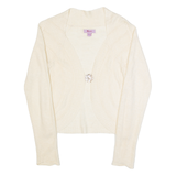 MONSOON Womens Cardigan Cream V-Neck Tight Knit Linen UK 8