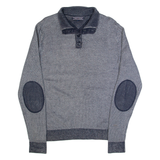 TOMMY HILFIGER Mens Jumper Blue Button Neck Tight Knit L
