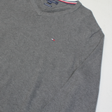 TOMMY HILFIGER Mens Jumper Grey V-Neck Tight Knit M