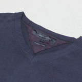 TOMMY HILFIGER Mens Jumper Blue V-Neck Tight Knit S