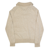 TOMMY HILFIGER Mens Jumper Beige Button Neck Tight Knit S