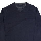 TOMMY HILFIGER Mens Jumper Blue V-Neck Tight Knit M
