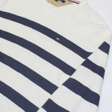 TOMMY HILFIGER Mens Patterned Jumper Beige Striped V-Neck Tight Knit S