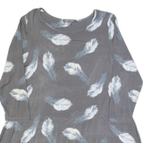 LAURA ASHLEY Feather Design Womens Printed Top Grey 3/4 Sleeve UK 12