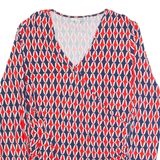 BODEN Womens Printed Top Red Button Neck Long Sleeve Crazy Pattern UK 14