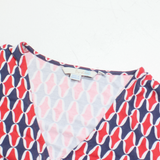 BODEN Womens Printed Top Red Button Neck Long Sleeve Crazy Pattern UK 14