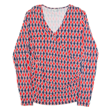 BODEN Womens Printed Top Red Button Neck Long Sleeve Crazy Pattern UK 14