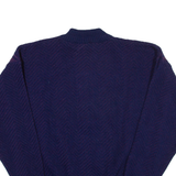 Mens Patterned Jumper Blue Diamond High Neck Open Knit L