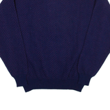 Mens Patterned Jumper Blue Diamond High Neck Open Knit L