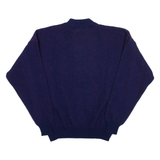 Mens Patterned Jumper Blue Diamond High Neck Open Knit L