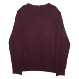 TOMMY HILFIGER Mens Jumper Maroon V-Neck Tight Knit M