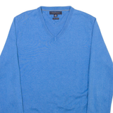 TOMMY HILFIGER Mens Jumper Blue V-Neck Tight Knit S