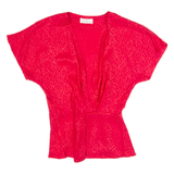 Womens Wrap Blouse Red V-Neck Silk Spotted UK 12
