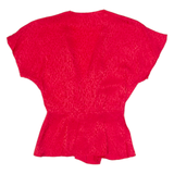 Womens Wrap Blouse Red V-Neck Silk Spotted UK 12