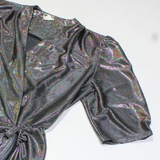 Womens Wrap Blouse Black V-Neck 3/4 Sleeve Spotted UK 12