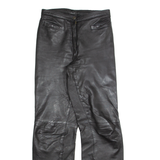 MODE DAME Womens Leather Trousers Black Slim Straight 90s W26 L29