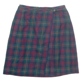 Womens Wrap Skirt Green Knee Length Wool Check XS