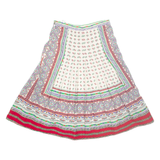 Womens Pleated Skirt Red Midi Crazy Pattern M