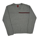 Vintage Hilfiger Denim Striped Jumper - Large Grey Cotton