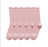 Anyfootwear 5 Pairs One Size 36-43 Pink Retro Long Knitted Socks Cotton Autumn Winter Solid Color Warm Socks For Women Girls