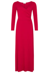 Red Long Sleeve Maxi Dress w/ High Slit