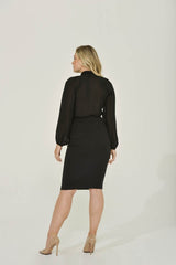 Black Long Sleeve Mandarin Blouse w/ Removable Bow