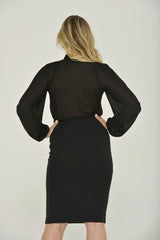 Black Long Sleeve Mandarin Blouse w/ Removable Bow