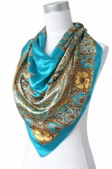 Anyyou Fashion Premium Satin Square Scarf – Blue Silk-Feel Neckwrap for Women