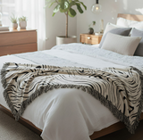 Anycozy Faux Cashmere Throw Blanket – Black Water Waves Sofa Cover with Tassels, Soft Home Decor Accent