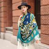 Anyyou 100% Merino Wool Blue Biege Silk Satin Large Winter Scarf Pashmina Shawl Bandana Perfect For Women Ladies Fashion Style