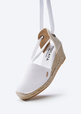 Escala Limited Edition White Canvas Lace Up Women Espadrille Cute Wedges