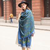 Anyyou 100% Merino Wool French Blue Silk Satin Large Winter Scarf Pashmina Shawl Bandana Perfect For Women Ladies Fashion Style