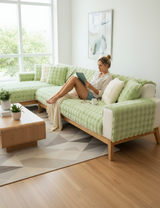 Anyseat Sofa Towel Super Soft Rabbit Plush Light Green Thicken Bubble Velvet Non-slip Sectional Sofa Cover Non-slip L-shaped Couch Cover