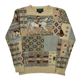 Hand Knit Ralph Lauren Graphic Sweater - Small Multicoloured Cotton