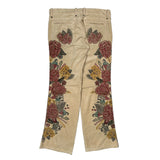 Two Ten Five Floral Cord Trousers - 34″ Waist Beige Corduroy