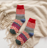 Anyfootwear 5 Pairs Size 5-9 Fashion Socks Colorful Wind-Flowers Cotton Winter Thick Warm Wool Casual for Women Red