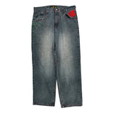 Lion Embroidery Unbranded Graphic Jeans - 36W 32L Green Cotton