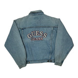 Harley Davidson Patch Guess Graphic Denim Jacket - Large Light Wash Cotton